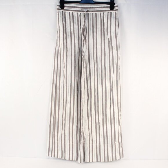 ME+EM Summer Stripe Beach Trousers in Chocolate Brown/Soft White Size US 6 - NWT - Picture 2 of 9